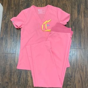 Neon pink scrubs. EUC. Only wore a few times.
